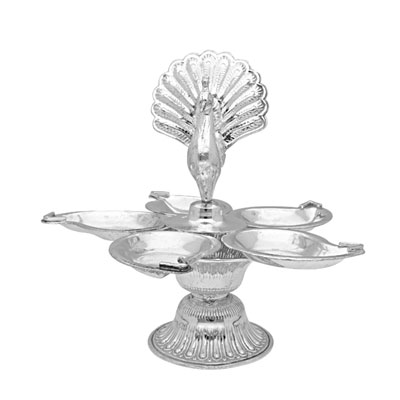 "Peacock Silver Diyas - JPSEP-22-121 - Click here to View more details about this Product